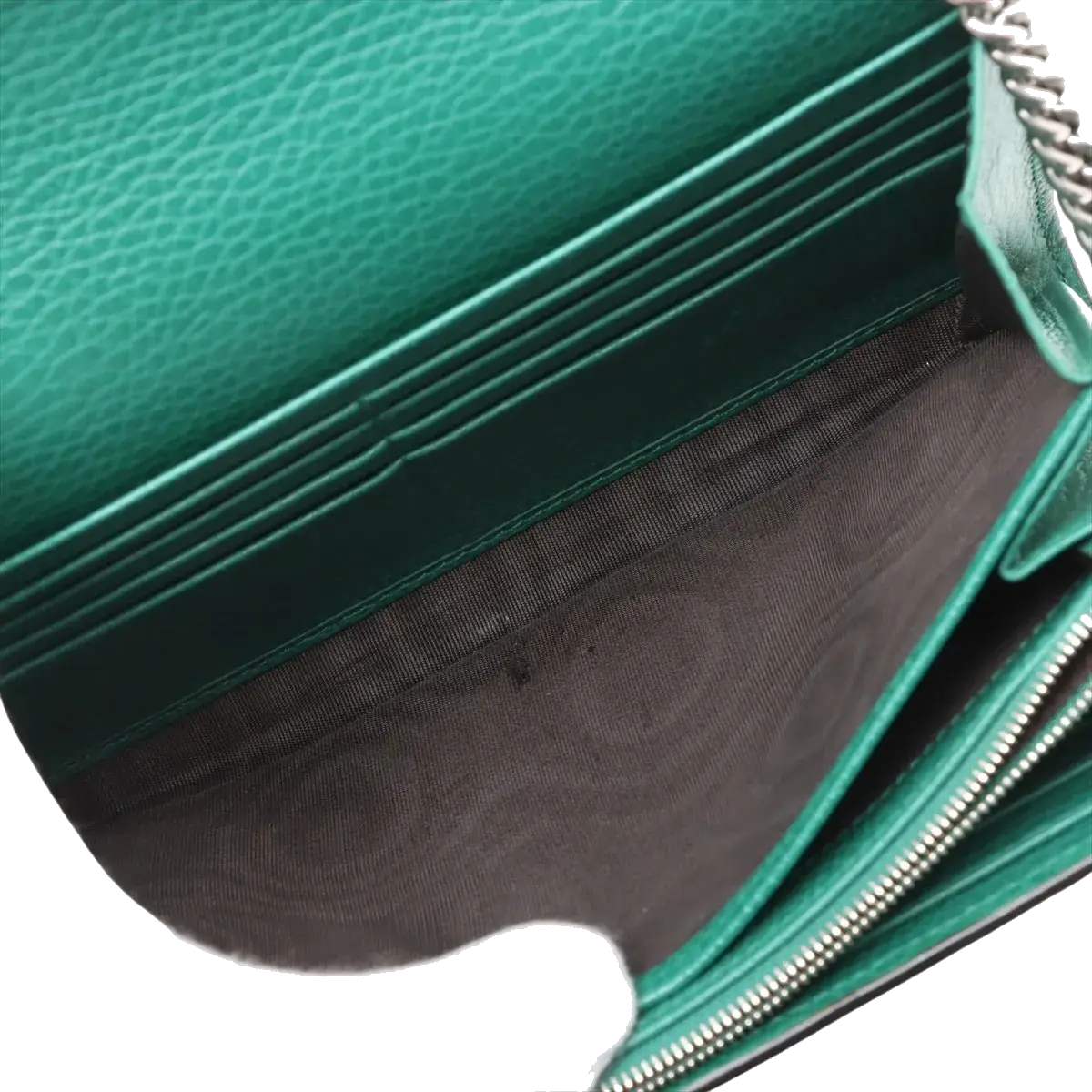 Pre-Loved Dionysus Wallet on Chain Crossbody Bag Leather Mini with Aged Gold and Silver Hardware, Green