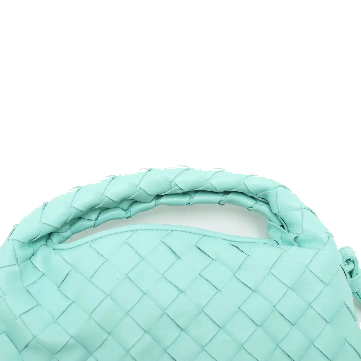 Pre-Loved Hop Handbag Intrecciato Leather Mini with Gold Hardware, Aqua Green