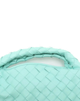 Pre-Loved Hop Handbag Intrecciato Leather Mini with Gold Hardware, Aqua Green