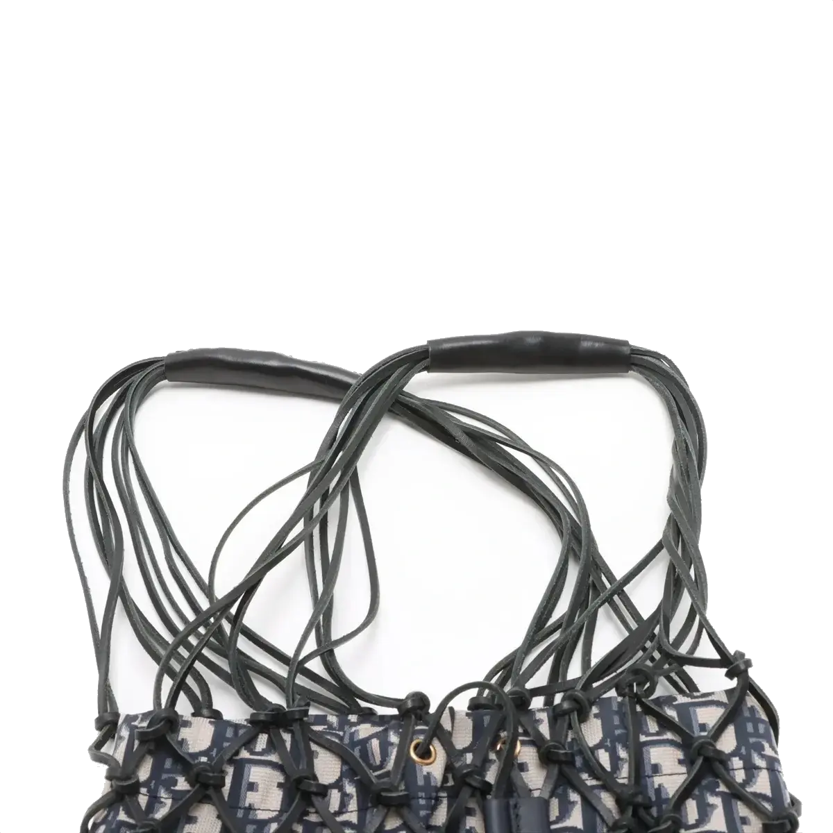 Pre-Loved Oblique Net Tote Tote Oblique Coated Canvas with Gold Hardware, Navy Blue and Beige