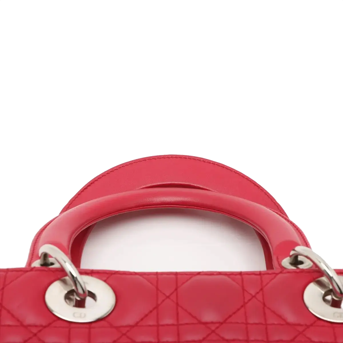 Pre-Loved Lady Dior Handbag Cannage Leather Medium with Silver Hardware, Red