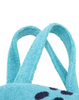 Pre-Loved Beach Tote Terry Cloth Graffiti Logo Print with Silver Hardware, Turquoise