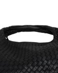 Pre-Loved Veneta Shoulder Bag Intrecciato Leather Medium with Gold Hardware, Black