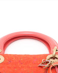 Pre-Loved Lady Dior Handbag Cannage Tweed Large with Gold Hardware, Red