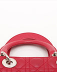 Pre-Loved Lady Dior Handbag Cannage Leather Medium with Silver Hardware, Red