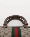 Pre-Loved Ophidia GG Mini Boston Handbag Monogram Coated Canvas Mini with Gold Hardware, Beige Ebony