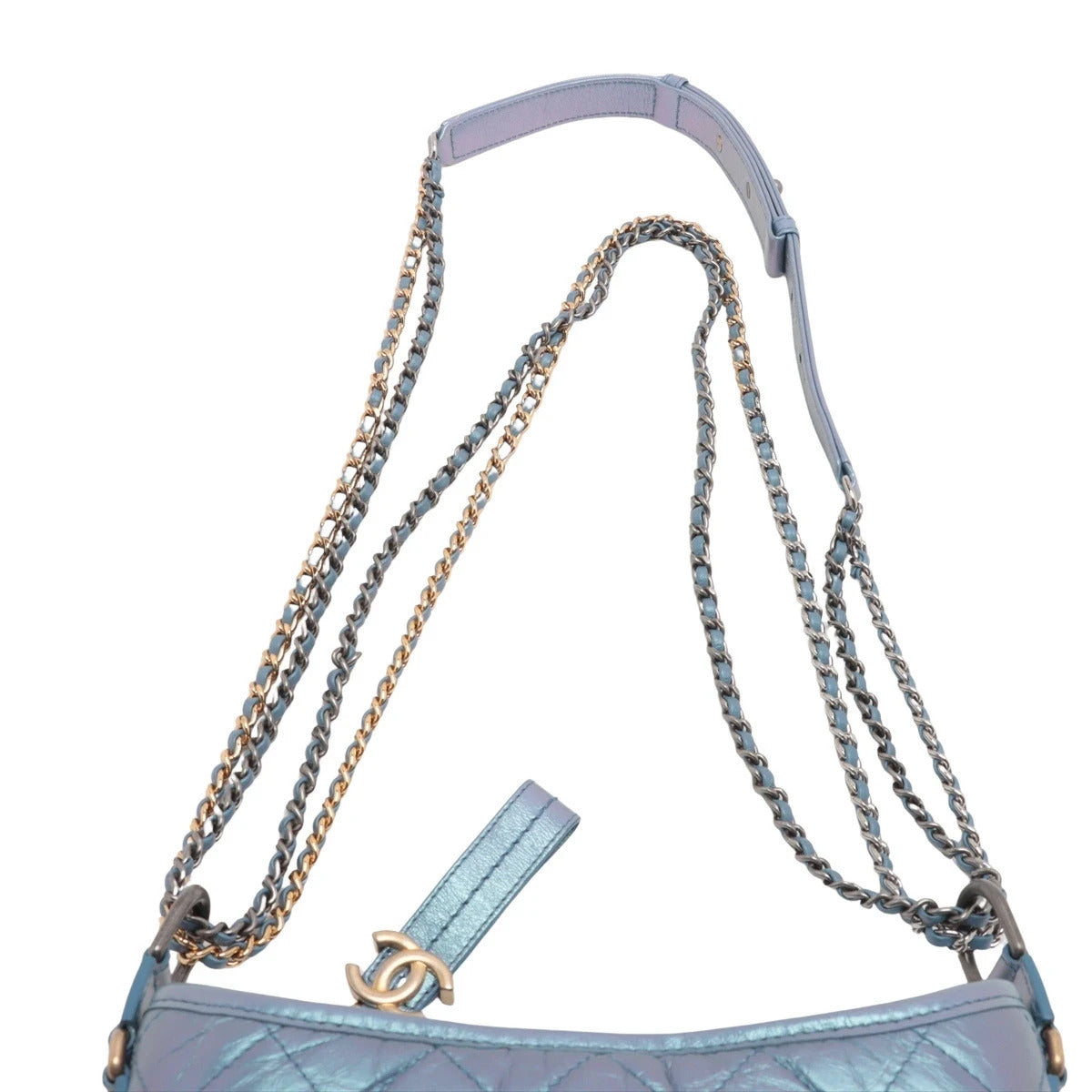 Pre-Loved Gabrielle Shoulder Bag Quilted Leather Small with Mixed Gold and Silver Hardware, Iridescent Blue