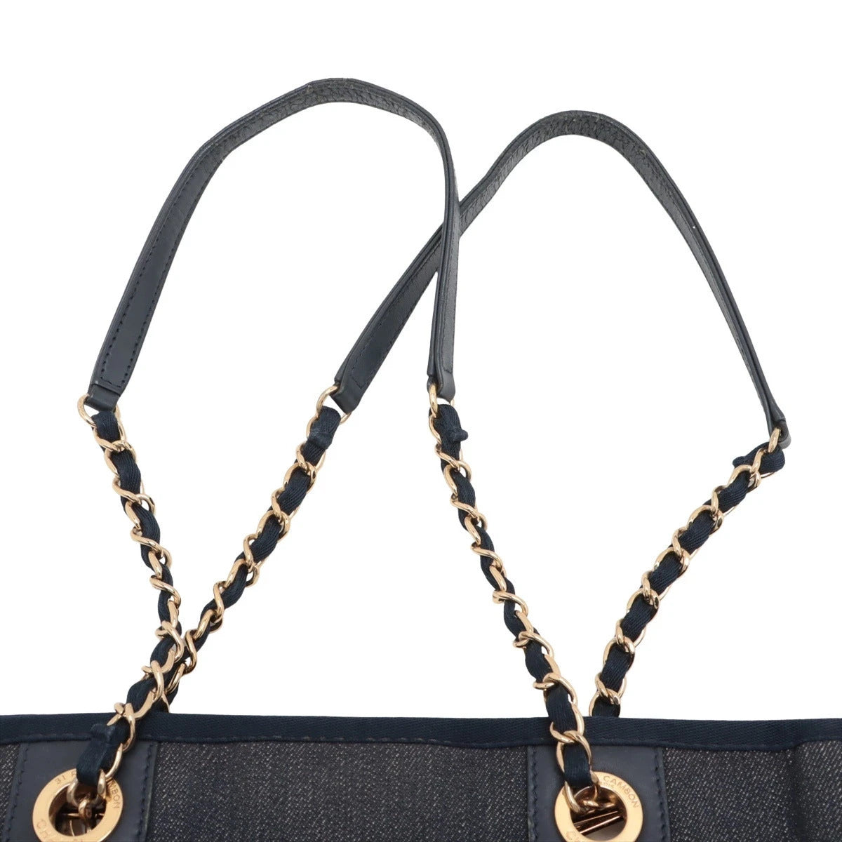 Pre-Loved Deauville Tote Denim Small with Gold Hardware, Navy Blue