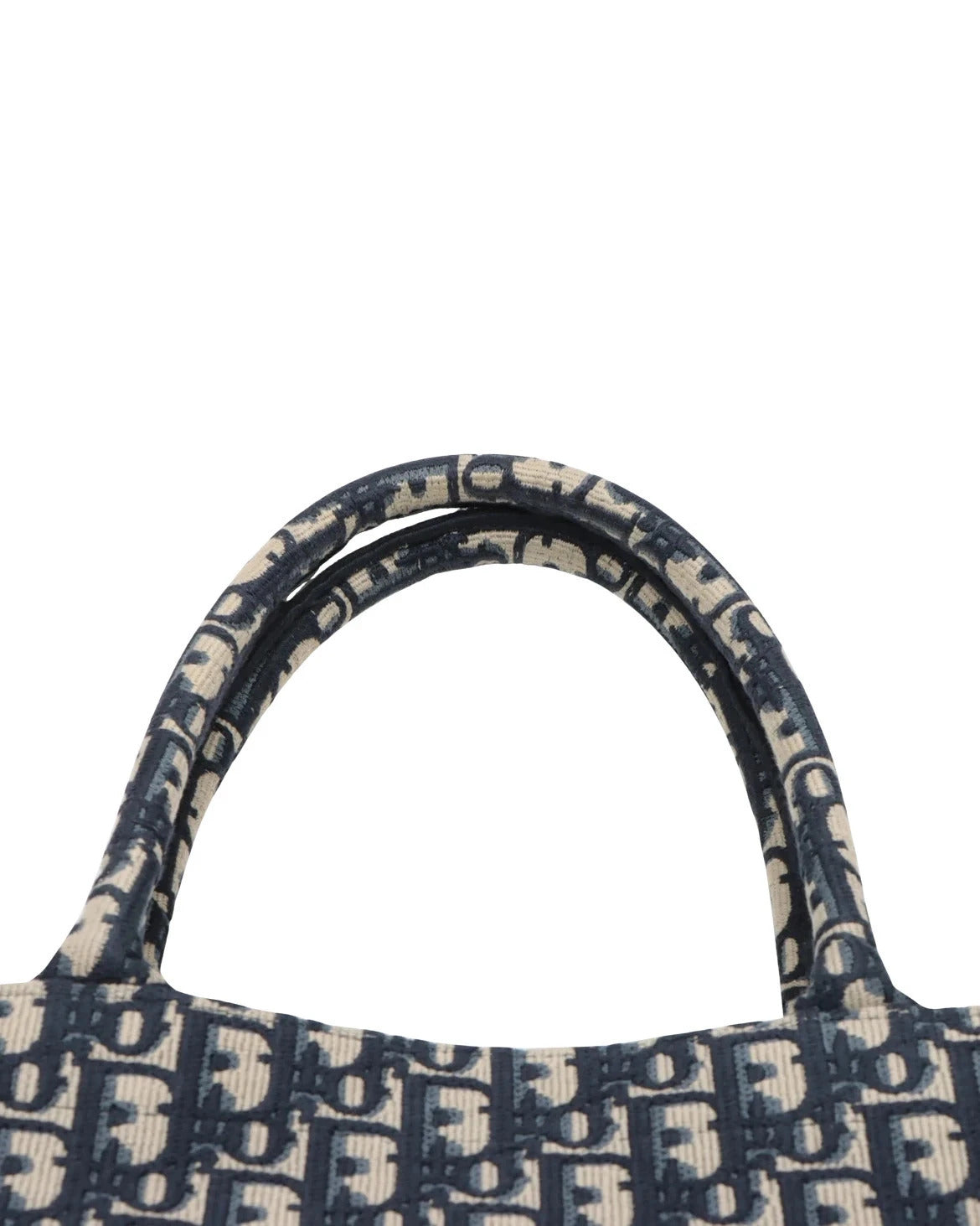 Pre-Loved Book Tote Tote Oblique Embroidered Canvas Large, Navy Blue/Beige