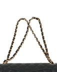 Pre-Loved Classic Double Flap Shoulder Bag Quilted Leather Medium with Gold Hardware, Black