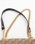 Pre-Loved GG Marmont Shoulder Bag Monogram Coated Canvas Mini with Gold Hardware, Beige / Ebony with Black Leather Trim