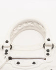 Pre-Loved Classic City Handbag Leather Mini with Aged Silver Hardware, White