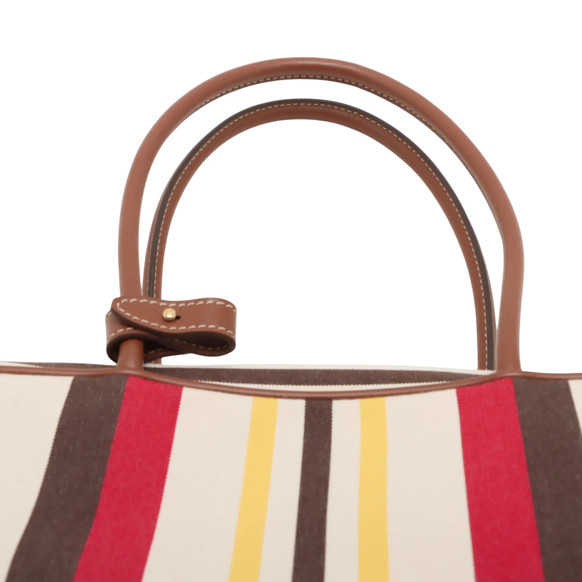 Pre-Loved Bowling Bag Handbag Striped Canvas Small with Gold Hardware, Beige Multicolor