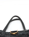 Pre-Loved Stirrup Tote Floral Suede Large with Gold Hardware, Black