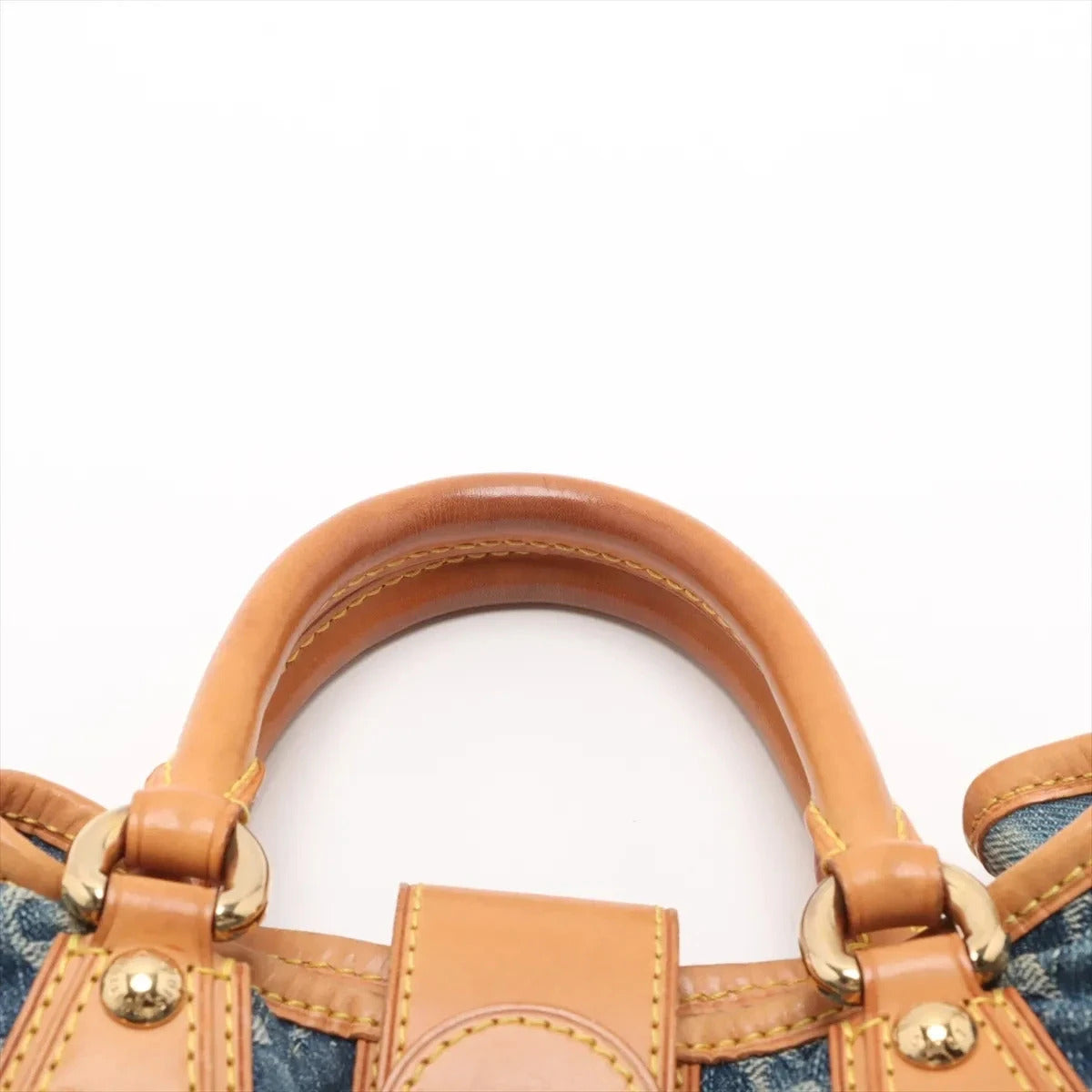 Pre-Loved Pleaty Handbag Monogram Denim Small with Gold Hardware, Blue