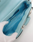 Pre-Loved Horsebit Chain Shoulder Bag Quilted Leather Small with Silver Hardware, Light Blue