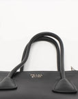 Pre-Loved Twin Pocket Tote Tote Leopard Leather Small with Silver Hardware, Black