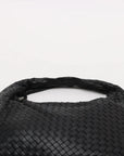 Pre-Loved Veneta Shoulder Bag Intrecciato Leather Medium with Gold Hardware, Black