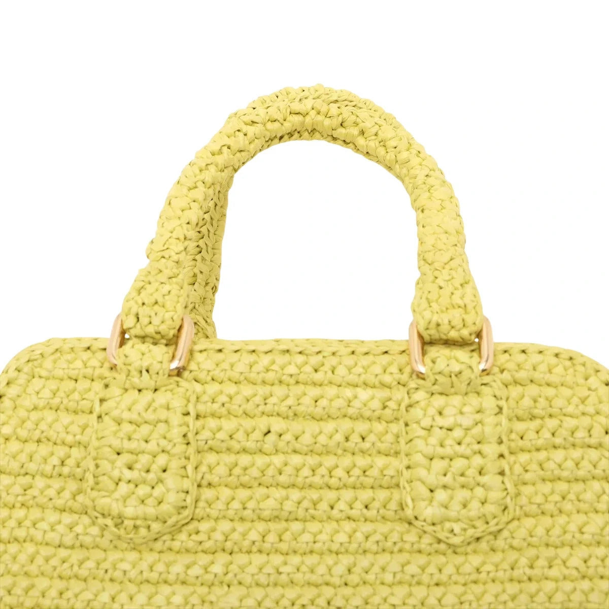 Pre-Loved Crochet Bauletto Handbag Raffia Crochet Mini with Gold Hardware, Yellow