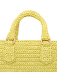 Pre-Loved Crochet Bauletto Handbag Raffia Crochet Mini with Gold Hardware, Yellow
