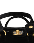 Pre-Loved Bowling Bag Handbag Quilted Velvet Mini with Aged Gold Hardware, Black