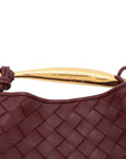 Pre-Loved Sardine Crossbody Bag Intrecciato Leather Mini with Gold Hardware, Burgundy