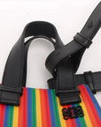 Pre-Loved Hammock Shoulder Bag Striped Leather Medium with Silver Hardware, Tan with Rainbow Multicolor