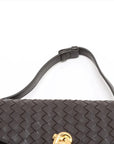 Pre-Loved Andiamo Crossbody Bag Intrecciato Leather Small with Gold Hardware, Dark Brown