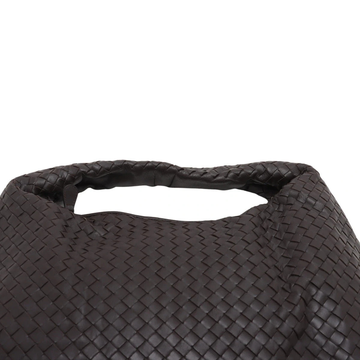 Pre-Loved Veneta Shoulder Bag Intrecciato Leather Medium with Silver Hardware, Dark Brown
