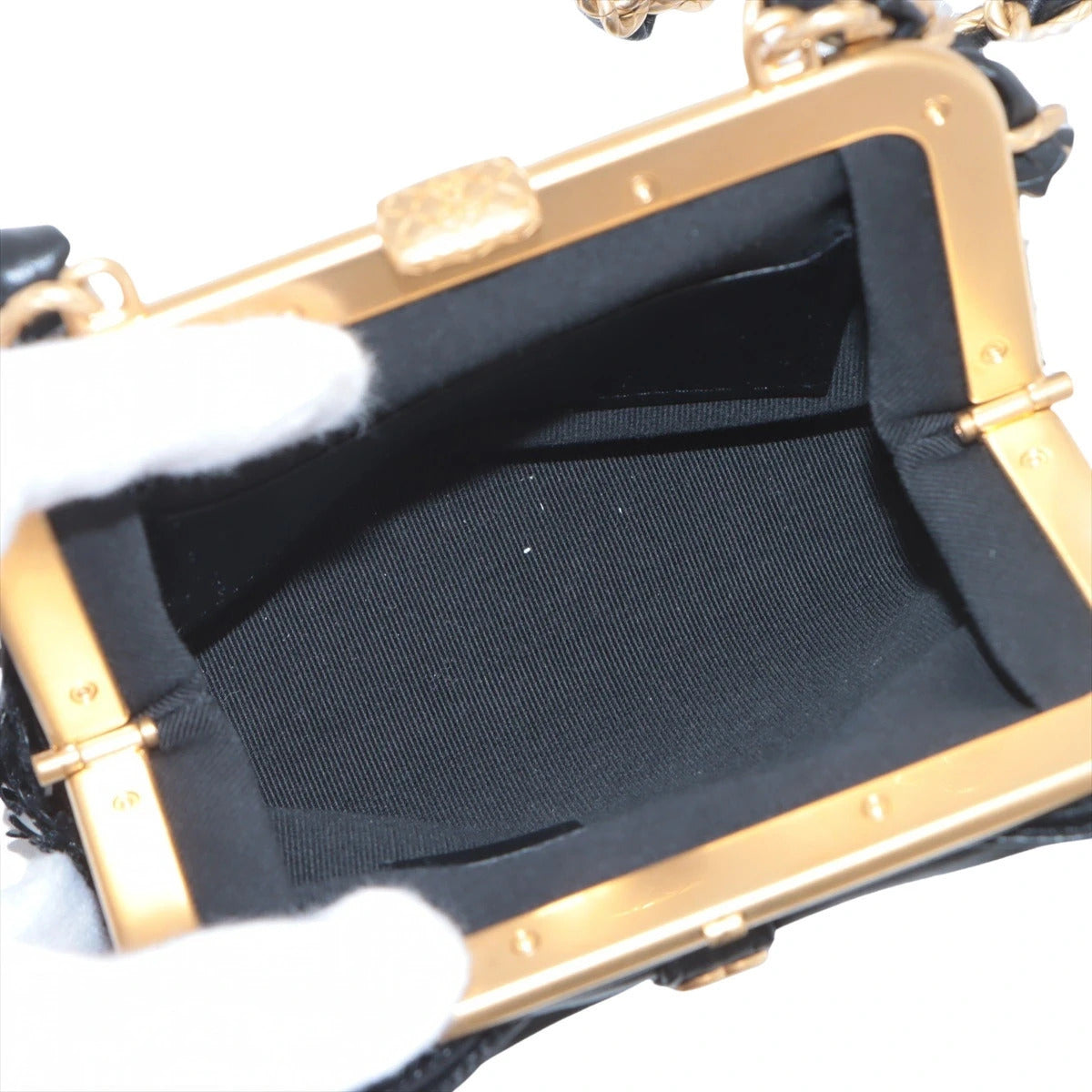 Pre-Loved Sequin Bow Kiss-Lock Bag Shoulder Bag Sequin Mini with Gold Hardware, Black