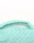 Pre-Loved Hop Handbag Intrecciato Leather Mini with Gold Hardware, Aqua Green