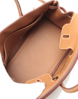 Pre-Loved Birkin Handbag Leather 25 with Palladium Hardware, Gold (Tan)