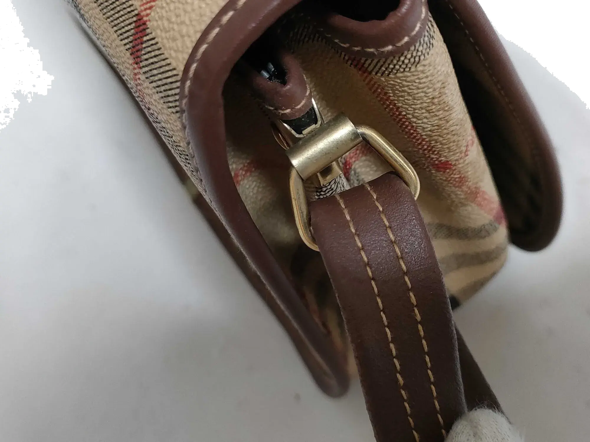 Pre-Loved Saddle Crossbody Crossbody Bag Haymarket Check Coated Canvas Small with Gold Hardware, Beige
