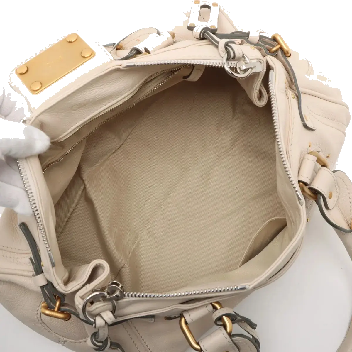 Pre-Loved Paddington Handbag Leather Medium with Aged Gold Hardware, Ivory