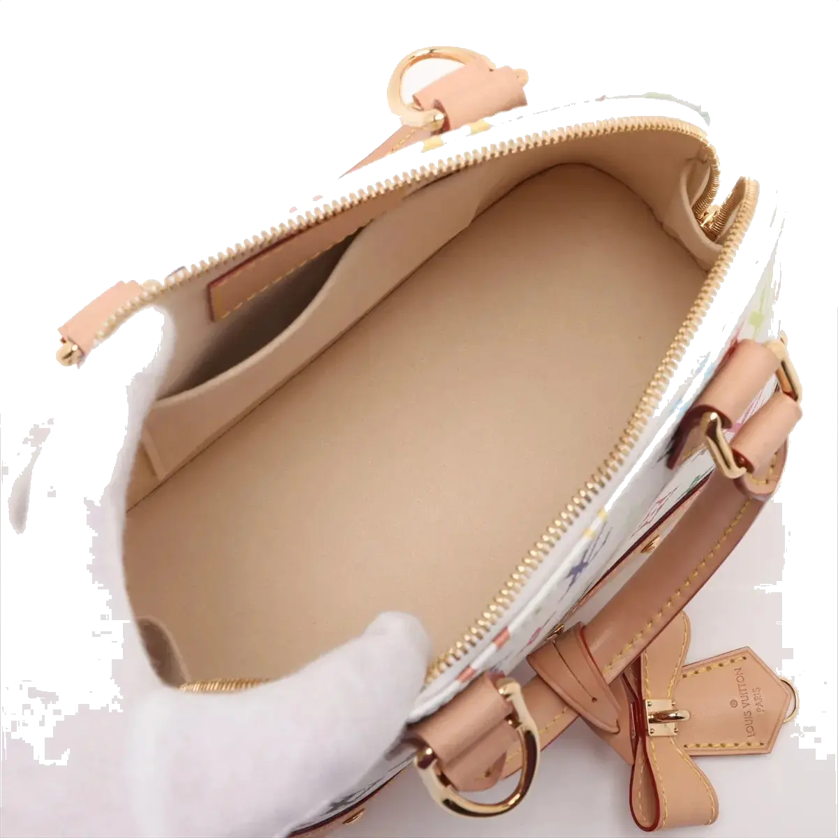 Pre-Loved Alma BB Handbag Monogram Coated Canvas BB with Gold Hardware, White Multicolore