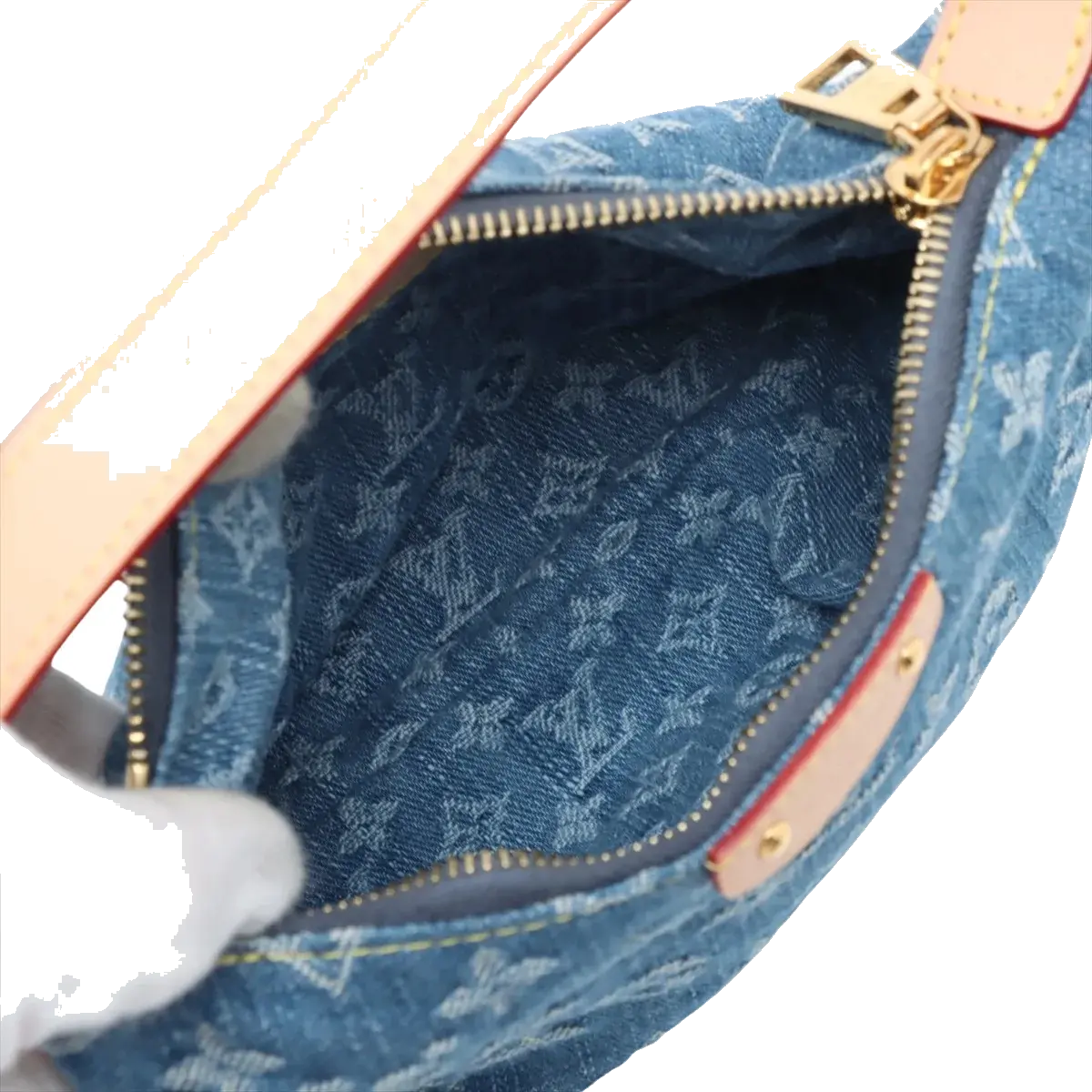 Pre-Loved Baggy PM Pochette Monogram Denim PM with Gold Hardware, Blue
