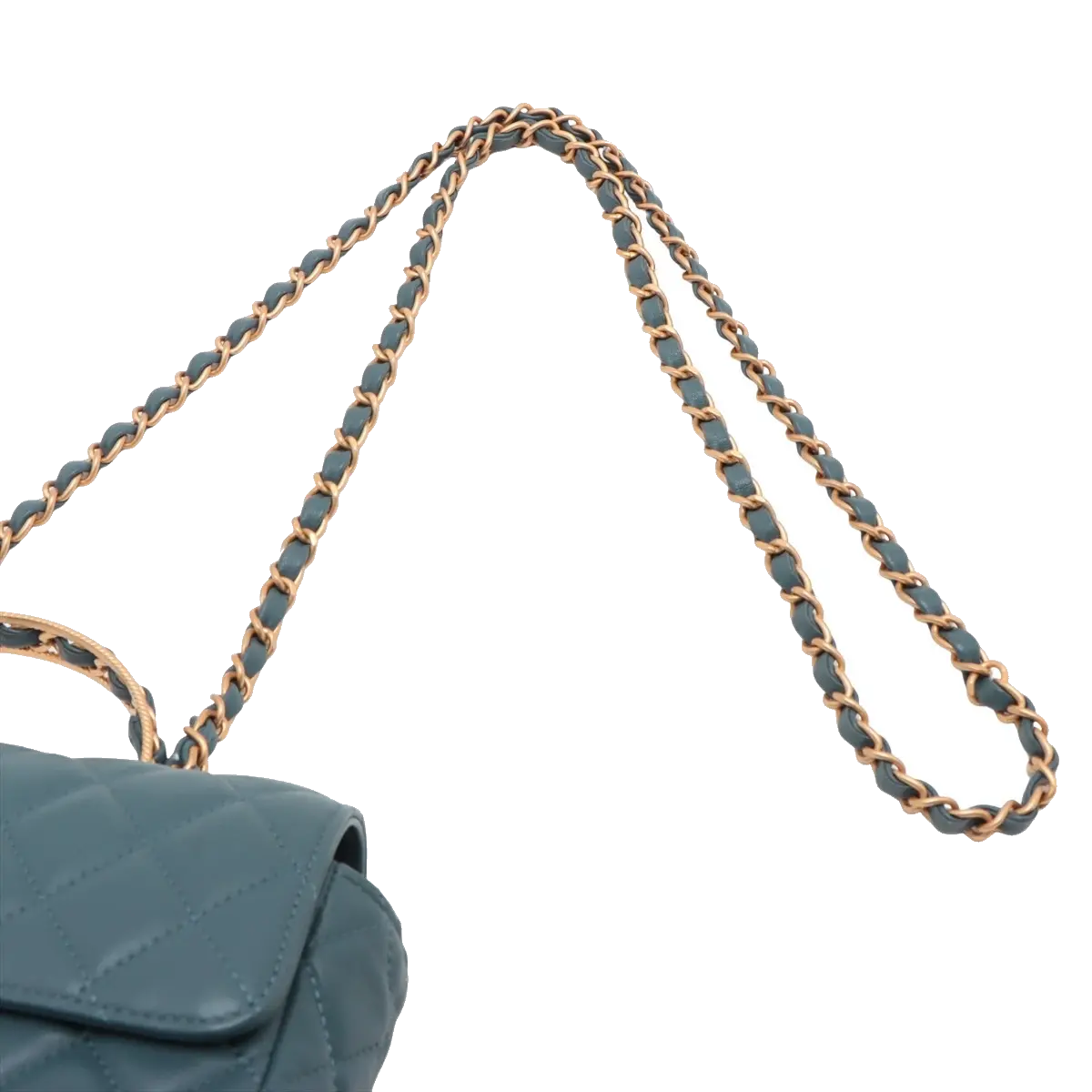 Pre-Loved Mini Flap Bag with Top Handle Handbag Quilted Leather Mini with Gold Hardware, Teal Blue