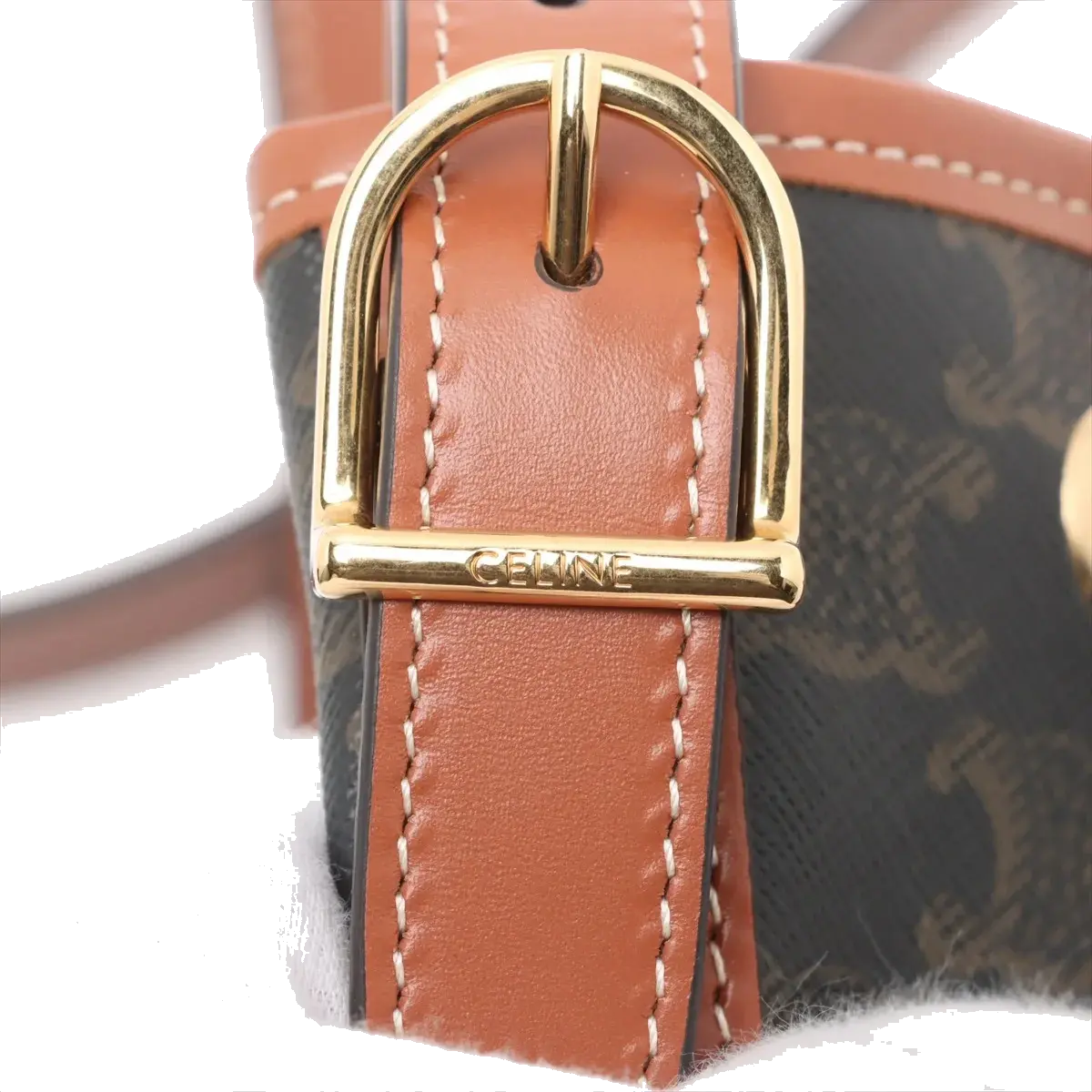 Pre-Loved Triomphe Drawstring Bucket Bucket Bag Triomphe Canvas Coated Small with Gold Hardware, Brown