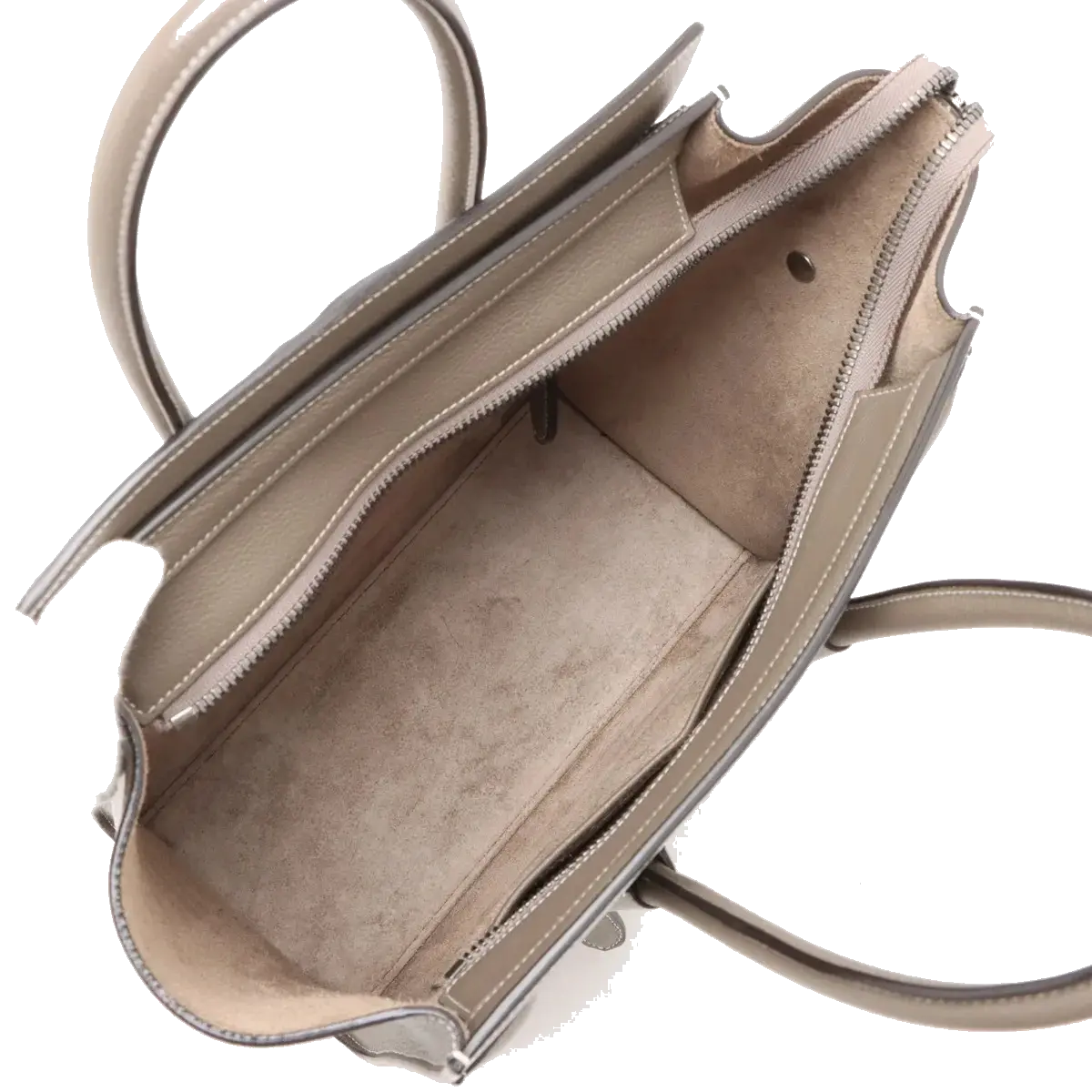 Pre-Loved Luggage Tote Leather Micro with Silver Hardware, Taupe
