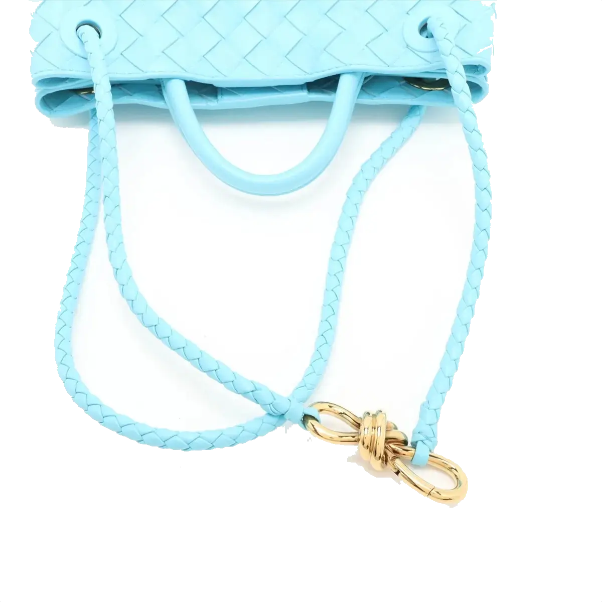 Pre-Loved Andiamo Handbag Intrecciato Leather Small with Gold Hardware, Light Blue
