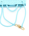 Pre-Loved Andiamo Handbag Intrecciato Leather Small with Gold Hardware, Light Blue