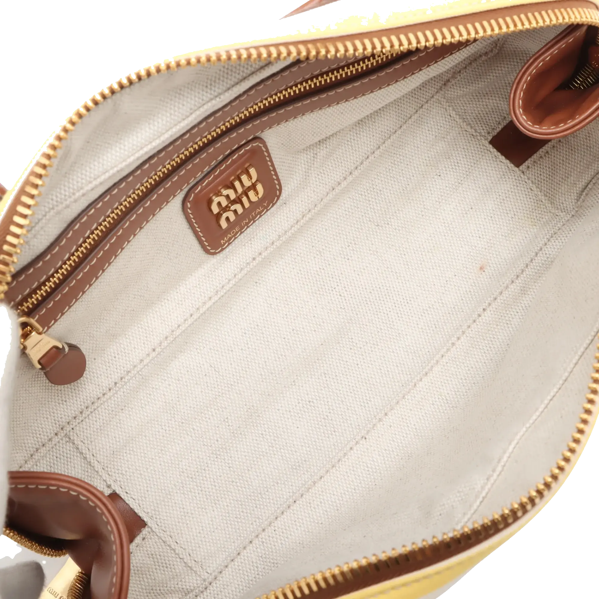 Pre-Loved Bowling Bag Handbag Striped Canvas Small with Gold Hardware, Beige Multicolor