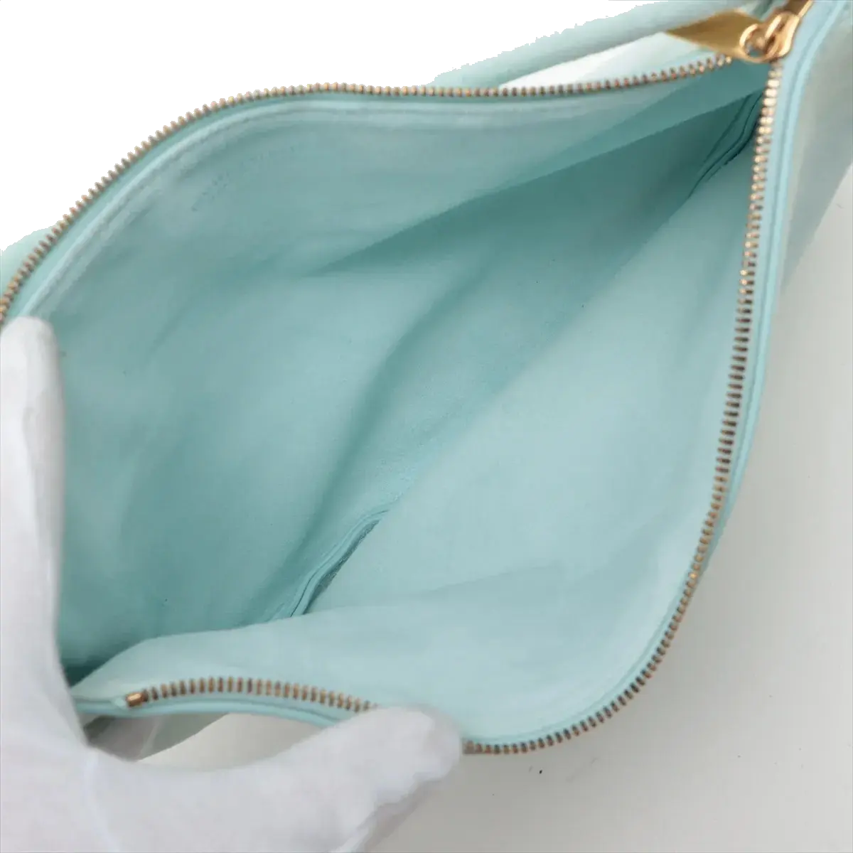 Pre-Loved Knot Shoulder Bag Suede Small with Gold Hardware, Light Blue