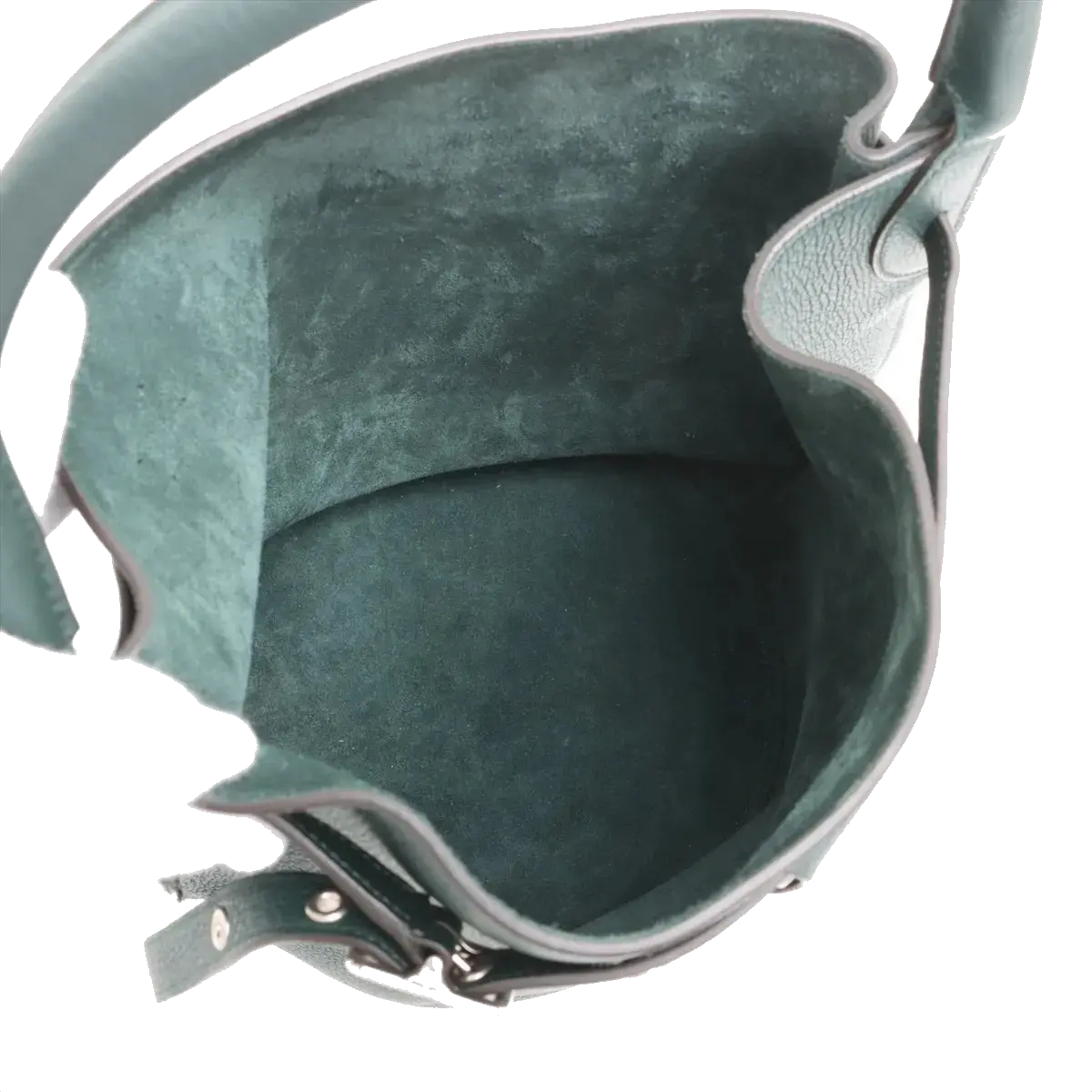 Pre-Loved Big Bag Bucket Bucket Bag Leather Nano with Silver Hardware, Dark Green