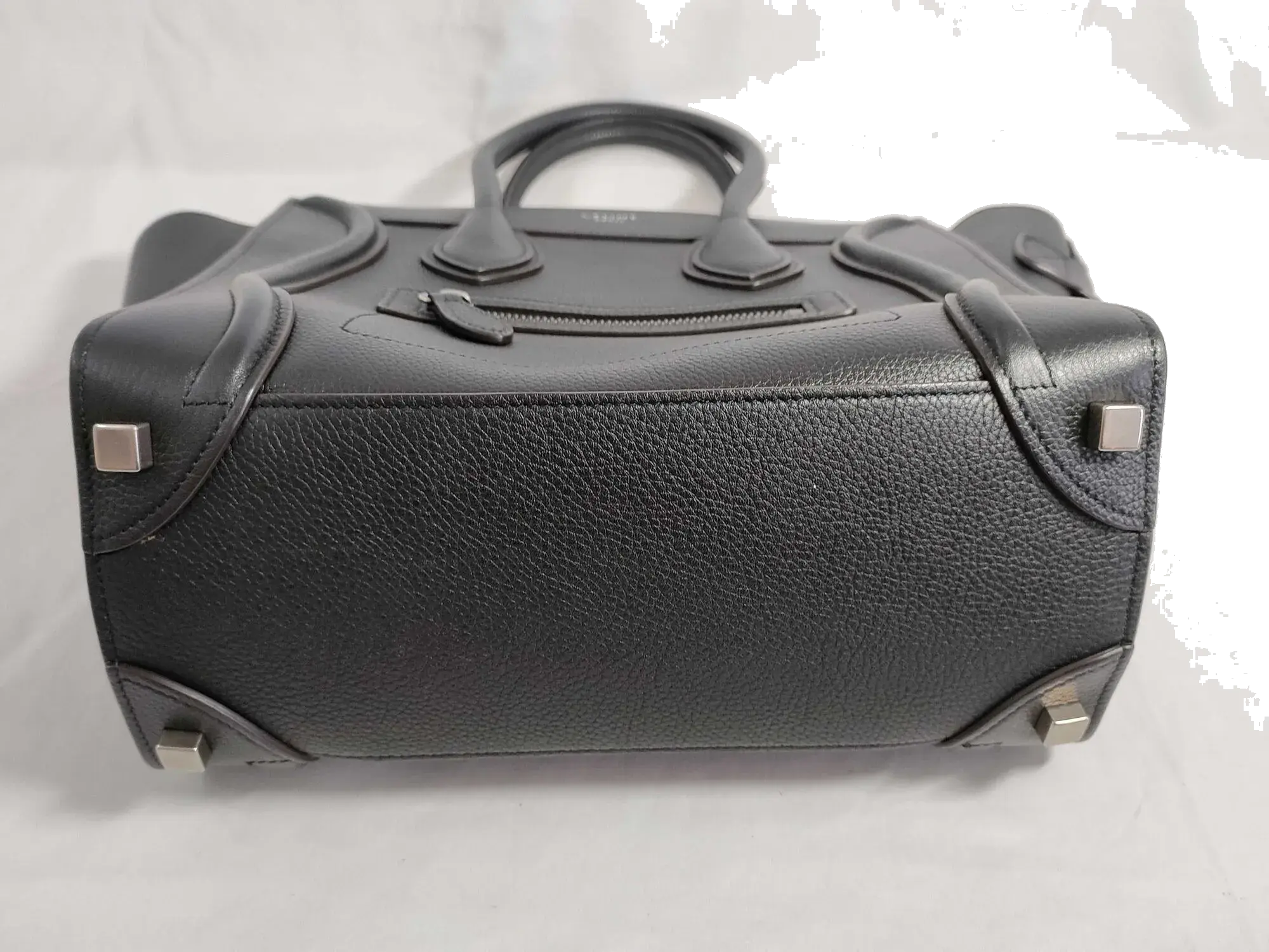 Pre-Loved Luggage Tote Leather Micro with Silver Hardware, Black