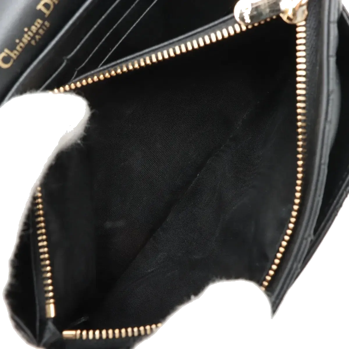 Pre-Loved Lady Dior Wallet on Chain Cannage Leather with Gold Hardware, Black