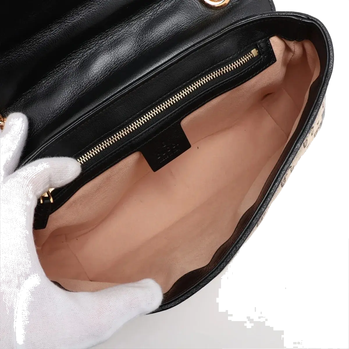 Pre-Loved GG Marmont Shoulder Bag Monogram Coated Canvas Small with Gold Hardware, Beige Ebony