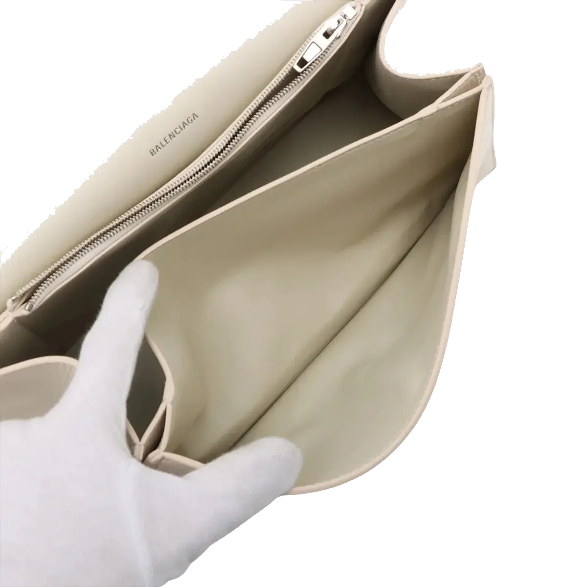 Pre-Loved Crush Sling Shoulder Bag Leather Small with Silver Hardware, Cream