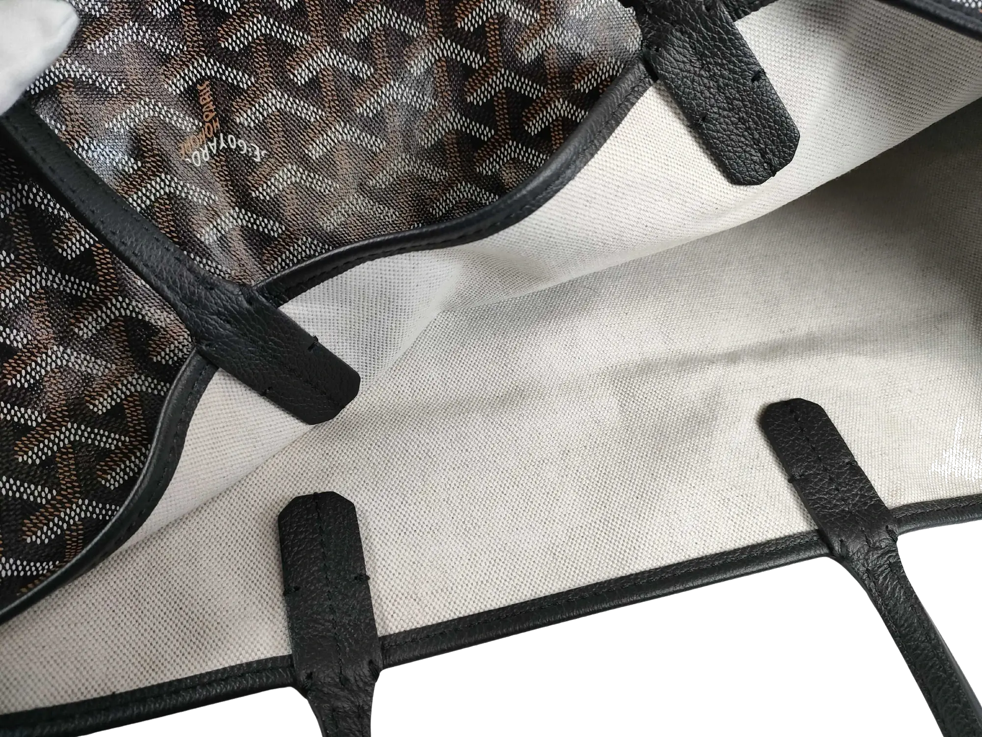 Pre-Loved Saint Louis Tote Goyardine Chevron Coated Canvas GM with Silver Hardware, Black/Brown