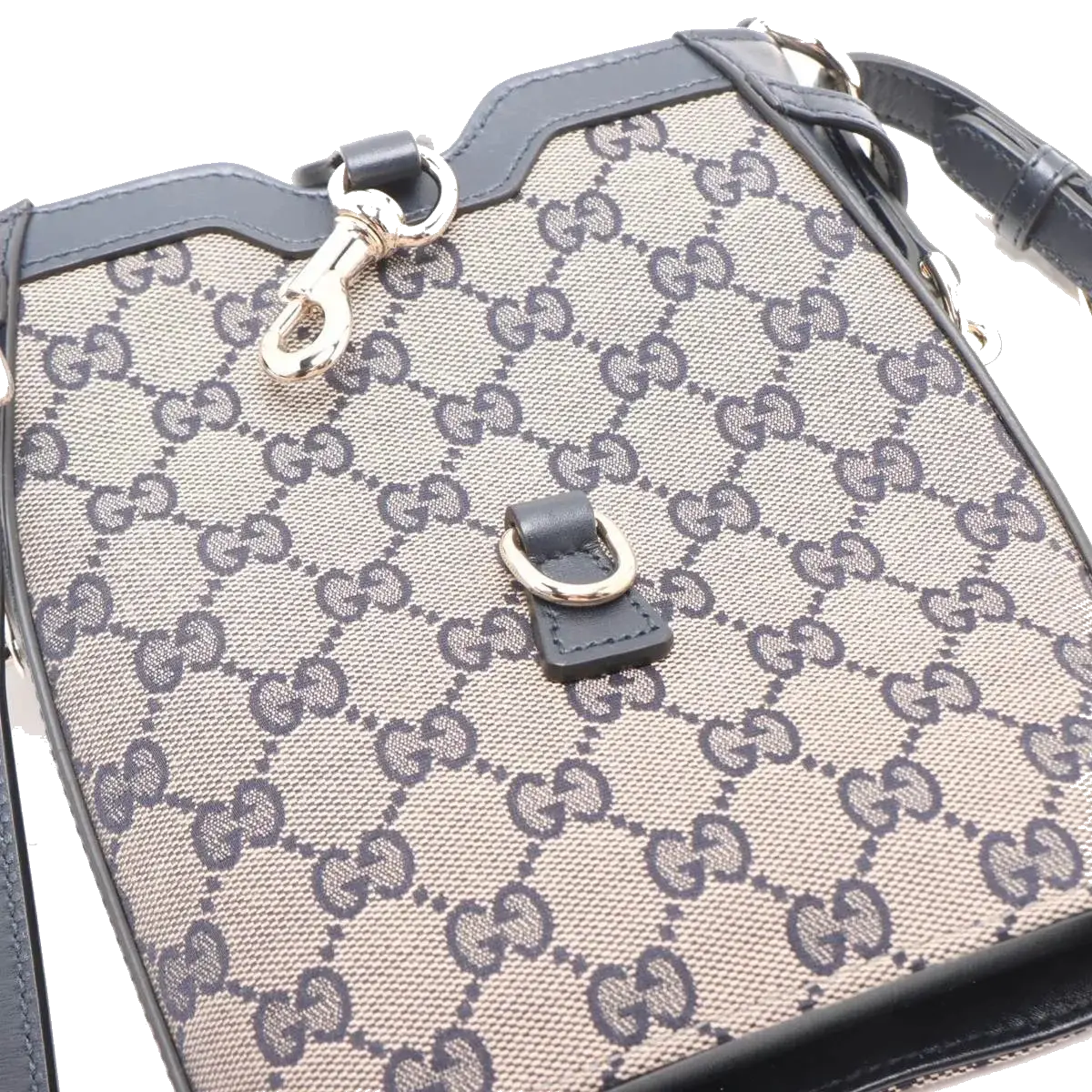 Pre-Loved GG Canvas Bucket Bag Crossbody Bag GG Monogram Coated Canvas Mini with Gold Hardware, Navy / Beige